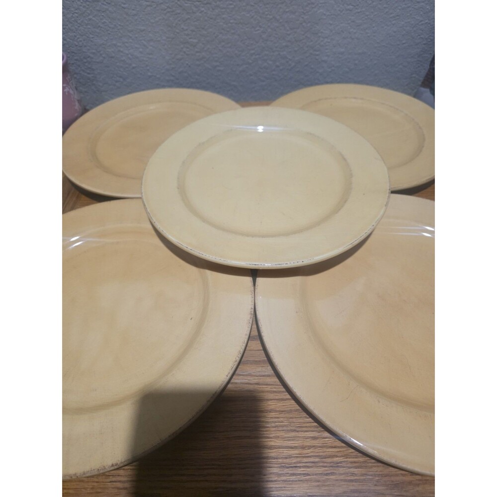 Pier 1 Toscana Gold Italy Earthenware 11" Dinner Plates Set Of 5 Hand Painted
